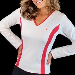 So Sporty V-Neck Athletic Long Sleeve Stretchy Shirt M